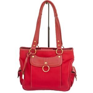 Vintage Y2K Purse MAXX NEW YORK Red Canvas Leather Tote Shoulder Bag Handbag